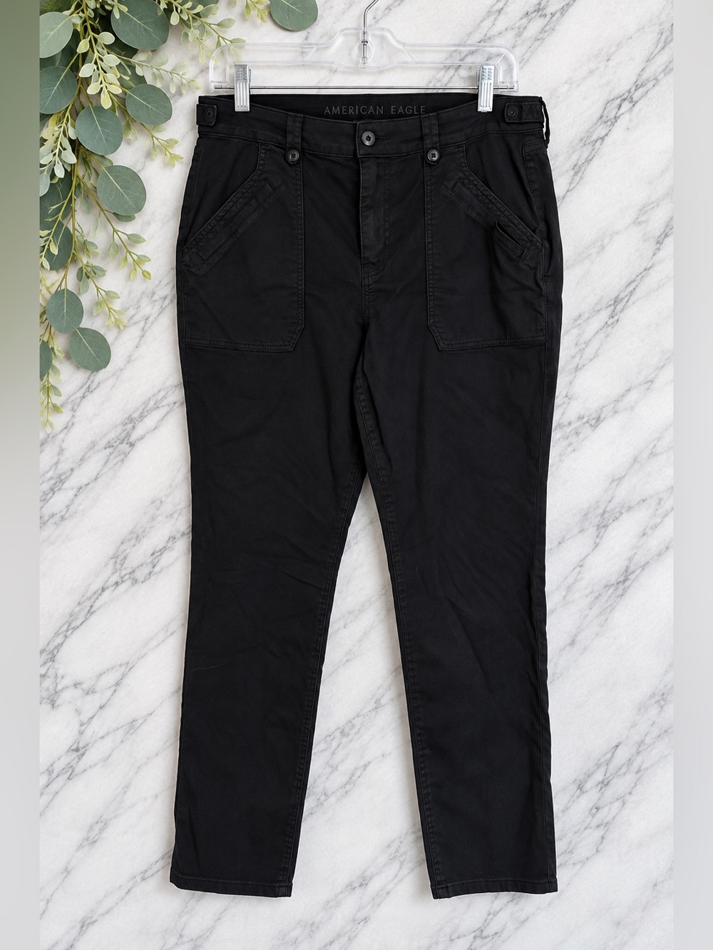 American Eagle Black Stretch Utility Pants Size 16 Regular High Rise